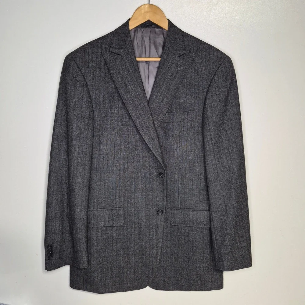 Hart Schaffner Marx Blazer Mens 42R Gray Wool Pinstripe Peak Sport Coat USA